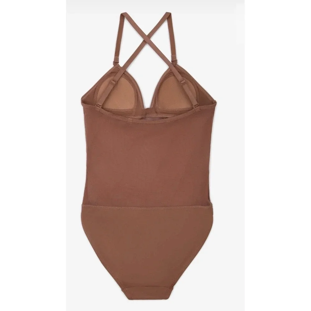 Capezio Plunge Neck Mesh Midriff Leotard Mocha Brown NWT Size CM